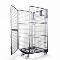 Chariot de stockage pliable en treillis métallique à 4 côtés TER, emboîtable pour entrepôt, en acier doux