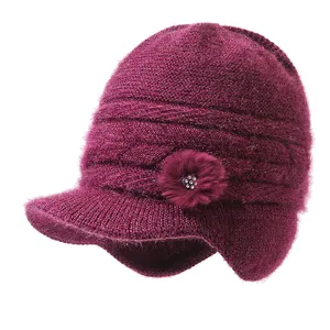 Autumn-Winter Women's Cotton Baseball Cap Trendy Style Knitted Beanie Plush Warm Bailey Knitted Hat