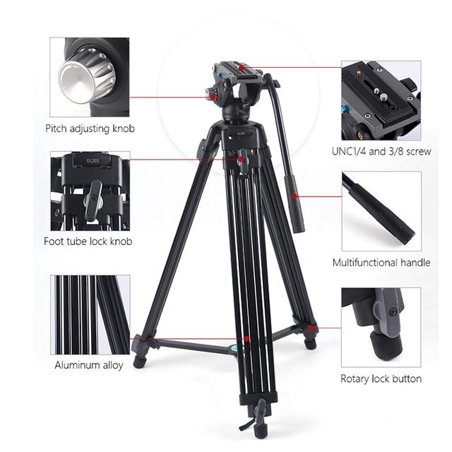 GL203+DP50 Professional Aluminum Alloy Projector Camera Video Tripod Stand Heavy Duty Portable Folding Design Mobile Live Box