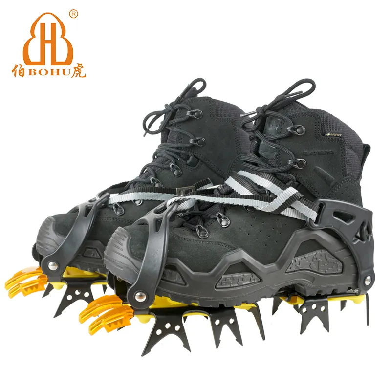 BOHU Wholesale 18 teeth Antislip ice snow Crampons for shoes ice snow spikes emergency tools