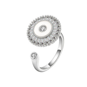 Anillos Abiertos Ajustables con Doble Halo Giratorio y Zirconia Cúbica, Joyería Geométrica con Perlas y Baño de Oro sobre Cobre - Product Image 1
