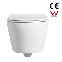 CE filigrane lavage sans bords, siège de cuvette confortable allongé à double chasse d'eau, suspension murale en céramique, toilettes sanitaires