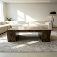 Table basse de luxe pour salon, grand modèle carré en pierre marron, ensemble de tables basses de café en marbre, design moderne et unique avec piétement surélevé