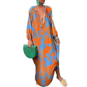 Robe longue tendance à imprimé <span class=keywords><strong>sexy</strong></span> à col en V pour femmes, nouvelle collection européenne et américaine à succès - Product Image 1