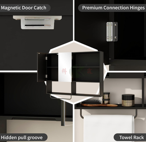 Armoire murale <span class=keywords><strong>de</strong></span> salle <span class=keywords><strong>de</strong></span> bain en bois noir avec étagères réglables, portes doubles, miroir et porte-serviettes, <span class=keywords><strong>rangement</strong></span> au-dessus des toilettes - Product Image 5