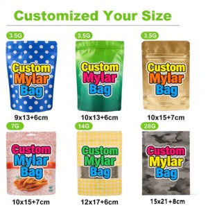 Sachets Mylar personnalisés refermables anti-odeur Cali Packs, format 8ème (3,5g), 35g, 7g, 1oz, 1lb, 4x5, 3,5, avec votre logo - Product Image 6