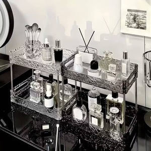 Estante acrílico de doble capa gris transparente rectangular independiente para almacenamiento en el baño para productos de cuidado de la piel y cuidado personal. - Product Image 4