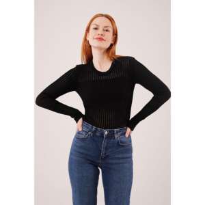 Chemisier en tricot à manches longues pour femme, bleu marine, avec couche transparente, pour tous les jours - Product Image 6