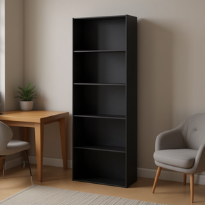 Librero de Madera de 5 Estantes, 23.5 x 9.5 x 67 Pulgadas, Negro, Multifuncional, Mueble para Oficina en Casa, Sala de Estar - Product Image 2
