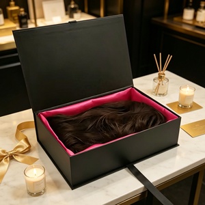 Boîte cadeau magnétique écologique noir-blanc pour perruque avec doublure en satin et ruban, emballage de luxe pour perruques et extensions capillaires, personnalisable - Product Image 1