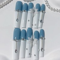 Tacana 10 pièces Faux ongles à presser faits main 5.0 Longs, motif floral tubulaire, strass, perles en acier, style européen séduisant, capsules d'ongles 3D à couverture complète