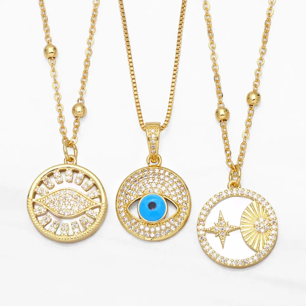 Women Party Jewelry 18k Gold Plated Lucky Turkish Evil Eye Pendant Wholesale Zirconia Charms Necklace For Women