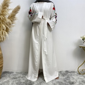 1713# Colorful Embroidery Flowers Loose Sleeves Pretty Elegant Simplicity Open Abaya 2 Colors - Product Image 2
