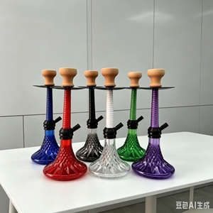 Colored <b>Acrylic</b> Hookah Glass Smoking Pipe Carved Base Wooden Bowl Metal Tray for Lounge Bar - Product Image 4