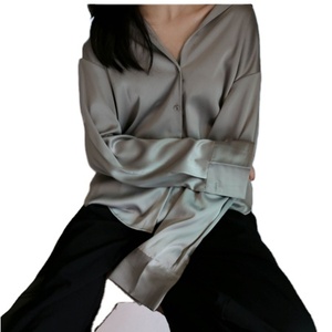 Camicia di raso <span class=keywords><strong>donna</strong></span> <span class=keywords><strong>autunno</strong></span> <span class=keywords><strong>inverno</strong></span> colore puro Design femminile camicia con fondo a maniche lunghe in seta - Product Image 4