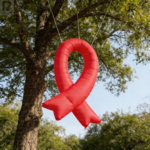 ริบบิ้นสีแดงเป่าลมขนาดใหญ่ รุ่นโบว์สีแดงเป่าลม พร้อมไฟ LED ส่องสว่างเพื่อสร้างความตระหนัก สำหรับแคมเปญสุขภาพ/กิจกรรมสาธารณะ/โปรโมชั่น - Product Image 2