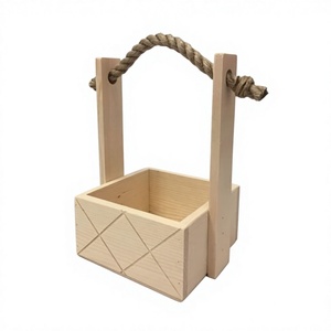 Square Wooden <b>Storage</b> Basket with Rope Handle Rustic Style Handmade for Living Room Use Tableware <b>Cutlery</b> Holder - Product Image 1
