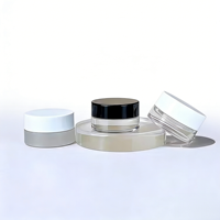 Pot en verre dépoli à fond épais pour échantillons de crème cosmétique pour les yeux et le visage, avec bouchon à vis en aluminium/bambou noir