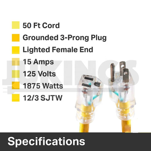 50ft điện có thể thu vào 125V AC Đồng sjtw NEMA 5-15r nhiệm vụ nặng nề ngoài trời không thấm nước mở rộng dây với chúng tôi nhà cắm - Product Image 3