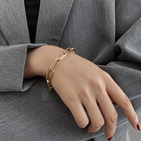 Collier court géométrique pour femme, style européen-américain, en bambou épais, hip-hop, perle simple, plaqué or, tendance et polyvalent