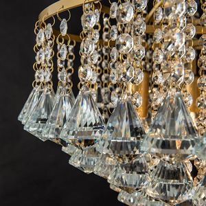 Crystal Chandelier Gold Finish E26 Bulb <b>Base</b> 3500K Warm White LED Adjustable Height 5-Year Warranty Drum Shape Pendant Light - Product Image 5