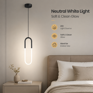 Modern Metal Led Pendant <b>Light</b> Fixture For Bedroom Dining Room <b>Indoor</b> Home Decor Adjustable Height 14W Neutral White - Product Image 3