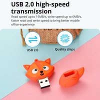 Memoria USB 2.0 de Silicona con Diseño de Zorrito, 64GB, Pendrive de Regalo