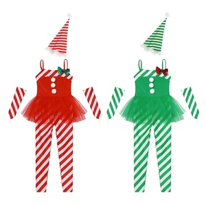 Disfraz de Duende Navideño para Niñas, Conjunto de Tutú, Mono a Rayas <span class=keywords><strong>con</strong></span> Bastón de Caramelo, Sombrero <span class=keywords><strong>con</strong></span> Pompón y Lazo, Rojo y Verde, para Fiestas Navideñas, Actuaciones, Personalizado - Product Image 1