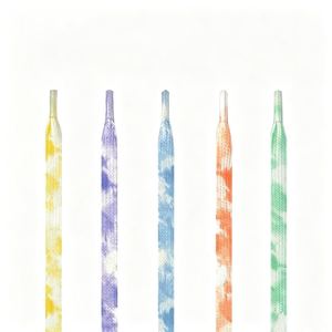 Lacets plats créatifs RY X05 Tie Dye 8MM en polyester, dégradé coloré, de remplacement pour AF1 et baskets des <span class=keywords><strong>années</strong></span> <span class=keywords><strong>70</strong></span>, vente en gros - Product Image 1