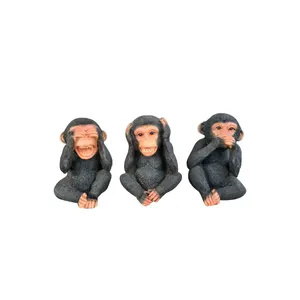 Decorazione della figurina della scimmia della resina, mini statua animale, set di 3 statue della scimmia della resina dell'ornamento del giardino