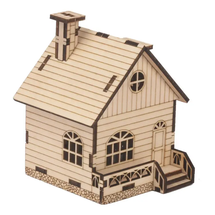 Mainan rakitan tangan diy kreatif model kotak musik puzzle pemodelan rumah kayu