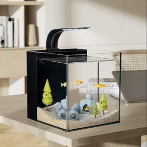 Yee ultra-klares Glas Aquarium-Desktop ökologischer Aquakulturanlagen-Tank Mini-Betta-Fischbecken mit Riff-Led-Aquariumlicht