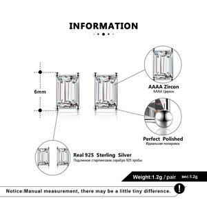 ต่างหูเงินแท้ RINNTIN SE332 ประดับเพชรคิวบิกเซอร์โคเนียทรงเหลี่ยมแบบมรกต สำหรับผู้หญิง - Product Image 5