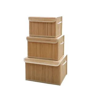 Juego de 3 Cestas de Almacenamiento Rectangulares de Bambú Natural <span class=keywords><strong>con</strong></span> Tapas, Prácticas y Ecológicas para el Hogar - Product Image 1