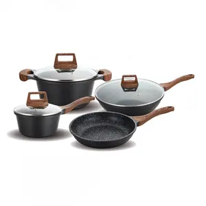 7pcs Die Cast Nhôm Nhà Bếp Ware nấu ăn nồi không dính đá cẩm thạch Cookware sets súp chậu Chảo Set