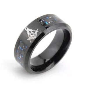 Freemason Stainless Steel Band <b>Ring</b> <b>for</b> <b>Men</b> | Carbon Fiber Inlay with Masonic Symbol | Polished Modern Statement Jewelry - Product Image 4