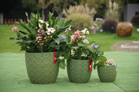 Pot de fleurs en céramique texturée de luxe avec motif en relief, trou de drainage écologique pour plantes succulentes d'intérieur/extérieur