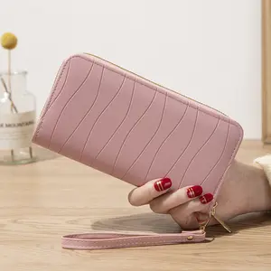 女性用ピンクの財布PUレザーカードホルダー女性用クラッチ財布ロングスリムジッパーウォレットコインウォレット