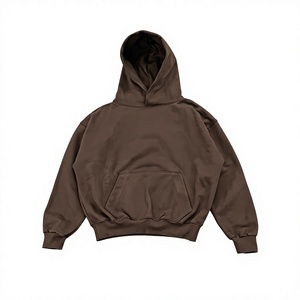 Sudadera con Capucha Extra Grande de Color Café, 100% Algodón, Unisex, Manga Larga, Color Sólido, con Bolsillo, Informal, de Invierno, Tejida en Felpa - Product Image 1