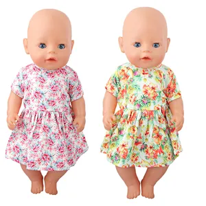 夏季夏威夷碎花连衣裙儿童节日生日礼物娃娃配件18英寸女孩娃娃服装