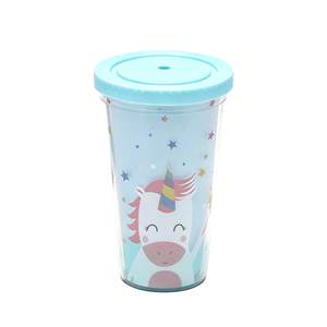 Office Use Plastic Straw Tumbler 16oz Double Wall PS Insulated Coffee <b>Cup</b> with sealed lid PS Plastic <b>Cup</b> - Product Image 1