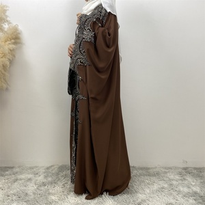 1417# Luxury Fashion Embellished Lace Open Abaya Huge Sleeve Ramadan Embroidery Cardigan Modest Coats Muslim Women Side <b>Pockets</b> - Product Image 4