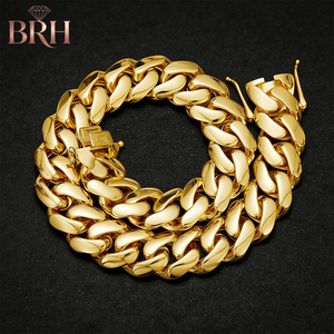 สร้อยคอคิวบันชุบทอง ขนาด 7.5-30 นิ้ว  8มม. 10มม. 12มม. 14มม. 16มม. 18มม. 20มม. 22มม. สร้อยคอคิวบันสแตนเลสสตีลสไตล์ฮิปฮอป - Product Image 6