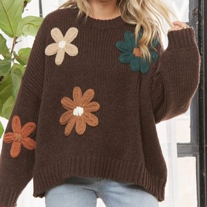 Tùy Chỉnh Mùa Thu Của Phụ Nữ Hoa Đính 100% Polyester Thoáng Khí Giản Dị Dài Tay Áo Quá Khổ Đan Áo Len Hàng Đầu Nhà Sản Xuất - Product Image 3