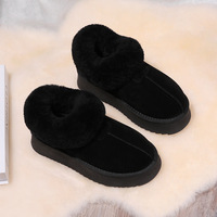 Bottes de neige basses pour femme en cuir de vachette et laine, à enfiler, à talon plat, chaudes pour l'hiver, style « pain »