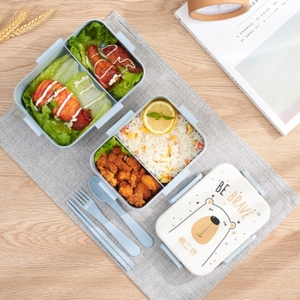 Eco-Friendly Wheat Straw Bento Lunch Box Food Containers Reusable High Quality With Spoon Folk Set