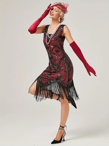 Vestidos Flapper Art Deco con Lentejuelas y Cuentas <span class=keywords><strong>para</strong></span> <span class=keywords><strong>Mujer</strong></span>, Estilo Años 20, Fiesta <span class=keywords><strong>de</strong></span> Gran Gatsby, Vestido con Flecos y Borlas, Cuello Cuadrado, Sin Mangas, Vintage - Product Image 4