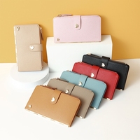 Dompet Wanita Jialing Desainer Lipat Dua Kancing Panjang Vintage Kulit PU Mewah Tahan Air, Tas Selempang untuk Ponsel dan Kartu