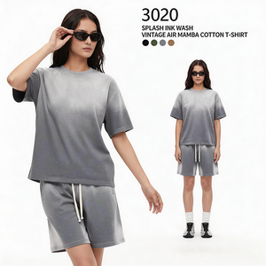 Wholesale Eco-Friendly Vintage Breathable <b>Knitted</b> Crew Neck 2-Piece <b>Set</b> T-shirt Shorts Summer Retro Washed Loose Casual Mens - Product Image 2