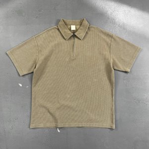 Camisa POLO <span class=keywords><strong>Vintage</strong></span> de Algodão Personalizada com Bordado Unissex OEM Lavada com Ácido Pesada 350GSM Camiseta com Ombros Caídos - Product Image 5